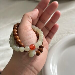Elegant Beaded Bracelet Set in Brown and Cream